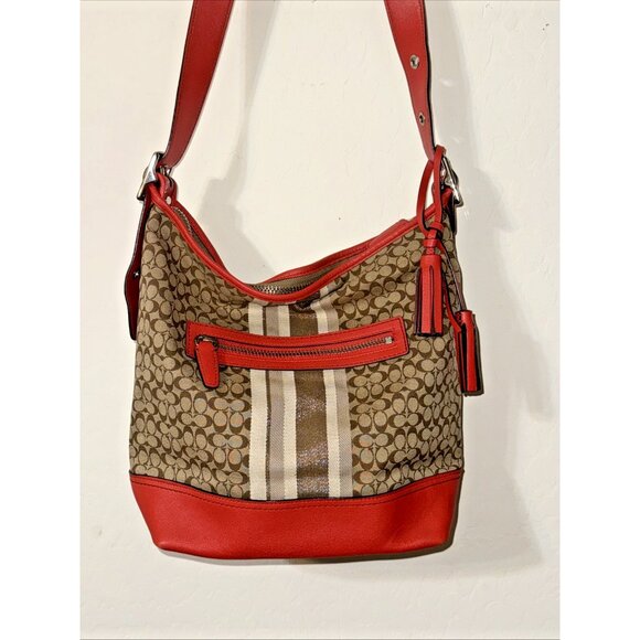 Coach Legacy Signature Stripe Orange Duffle Jacquard Leather Bag 19918 - Picture 1 of 10